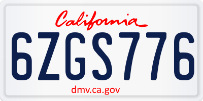 CA license plate 6ZGS776
