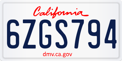 CA license plate 6ZGS794
