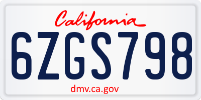 CA license plate 6ZGS798