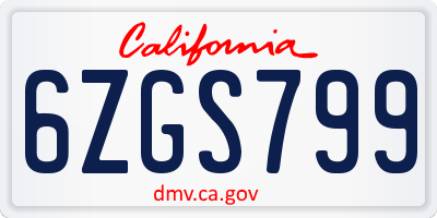 CA license plate 6ZGS799