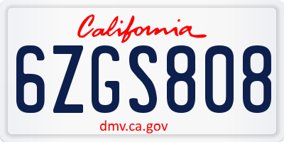 CA license plate 6ZGS808