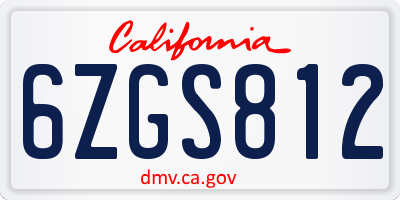 CA license plate 6ZGS812