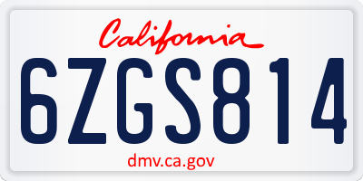 CA license plate 6ZGS814