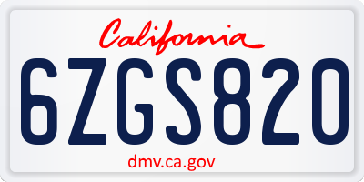 CA license plate 6ZGS820
