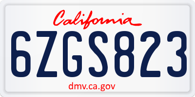 CA license plate 6ZGS823