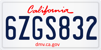 CA license plate 6ZGS832
