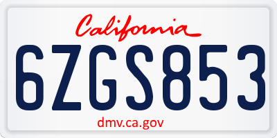 CA license plate 6ZGS853
