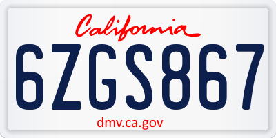 CA license plate 6ZGS867