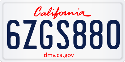 CA license plate 6ZGS880