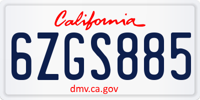 CA license plate 6ZGS885