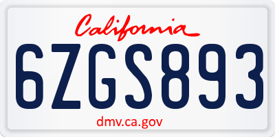 CA license plate 6ZGS893
