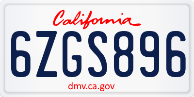 CA license plate 6ZGS896