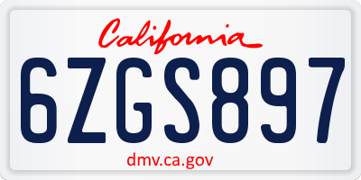CA license plate 6ZGS897