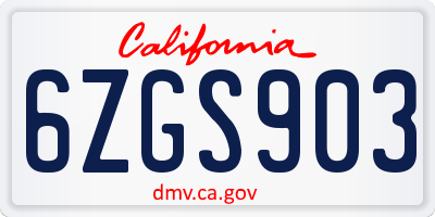 CA license plate 6ZGS903