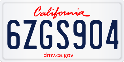 CA license plate 6ZGS904