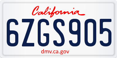 CA license plate 6ZGS905