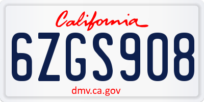 CA license plate 6ZGS908