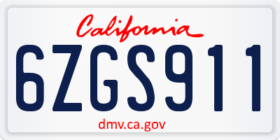 CA license plate 6ZGS911