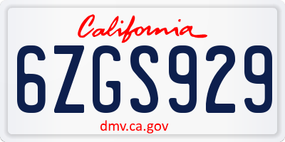 CA license plate 6ZGS929