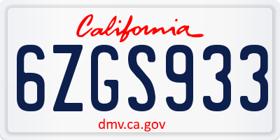 CA license plate 6ZGS933