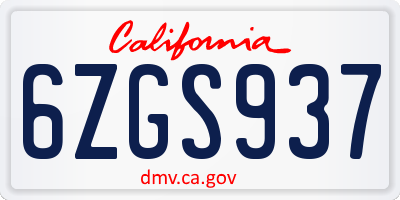 CA license plate 6ZGS937