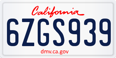 CA license plate 6ZGS939