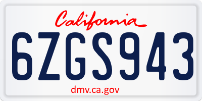 CA license plate 6ZGS943