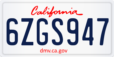 CA license plate 6ZGS947