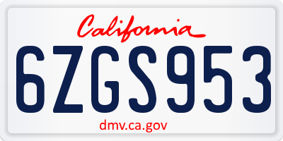 CA license plate 6ZGS953