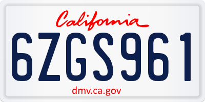 CA license plate 6ZGS961