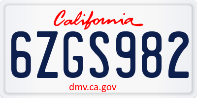 CA license plate 6ZGS982