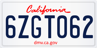 CA license plate 6ZGT062