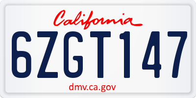 CA license plate 6ZGT147