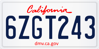 CA license plate 6ZGT243