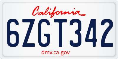 CA license plate 6ZGT342