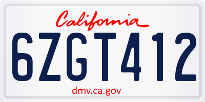CA license plate 6ZGT412