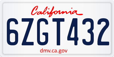 CA license plate 6ZGT432