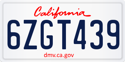 CA license plate 6ZGT439