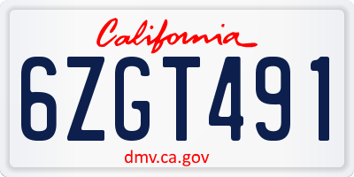 CA license plate 6ZGT491