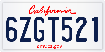CA license plate 6ZGT521