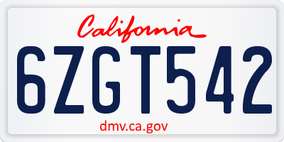 CA license plate 6ZGT542
