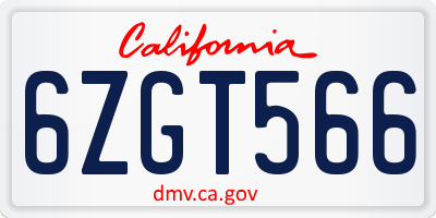 CA license plate 6ZGT566