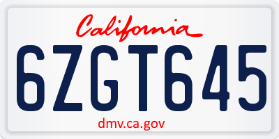 CA license plate 6ZGT645