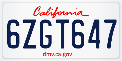 CA license plate 6ZGT647