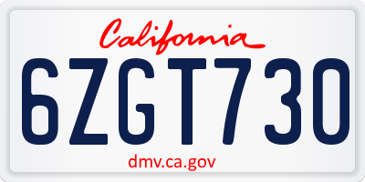 CA license plate 6ZGT730