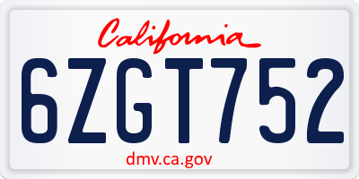 CA license plate 6ZGT752