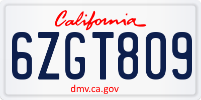 CA license plate 6ZGT809