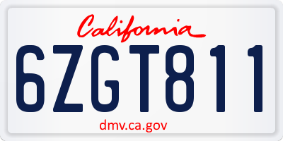 CA license plate 6ZGT811