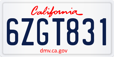 CA license plate 6ZGT831