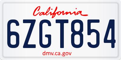 CA license plate 6ZGT854